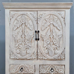 Indian Hand Carved Cabinet Wardrobe White 90X40X180 cm