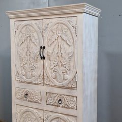 Indian Hand Carved Cabinet Wardrobe White 90X40X180 cm