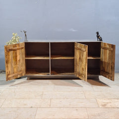 Hand Carved Solid Wood 3 Door Sideboard Grey 170x40x85 cm
