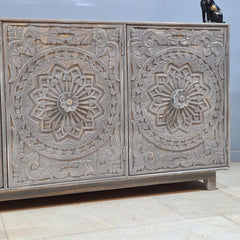 Hand Carved Solid Wood 3 Door Sideboard Grey 170x40x85 cm