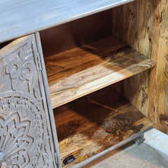 Hand Carved Solid Wood 3 Door Sideboard Grey 170x40x85 cm