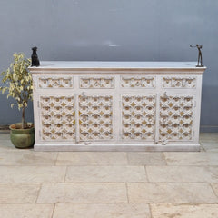 Hand Carved Solid Wood 4 Door & 4 Drawer Sideboard White 180x40x90 cm