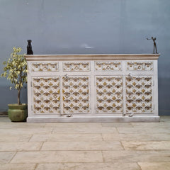 Hand Carved Solid Wood 4 Door & 4 Drawer Sideboard White 180x40x90 cm
