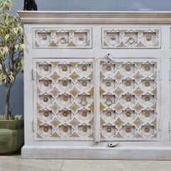 Hand Carved Solid Wood 4 Door & 4 Drawer Sideboard White 180x40x90 cm