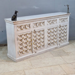 Hand Carved Solid Wood 4 Door & 4 Drawer Sideboard White 180x40x90 cm
