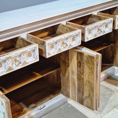 Hand Carved Solid Wood 4 Door & 4 Drawer Sideboard White 180x40x90 cm