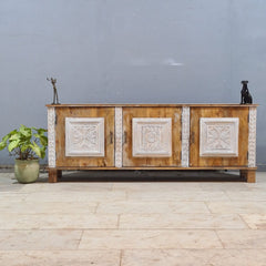 Indian Hand Carved Solid Hard Wood TV Unit 180x40x75 cm