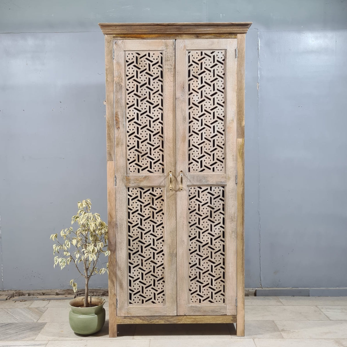 Indian Hand Carved Cabinet Wardrobe 110X45X230 cm