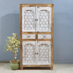 Hand Carved Cabinet Wardrobe White 90x40x180 cm