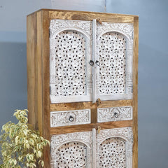 Hand Carved Cabinet Wardrobe White 90x40x180 cm