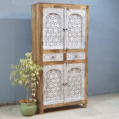 Hand Carved Cabinet Wardrobe White 90x40x180 cm
