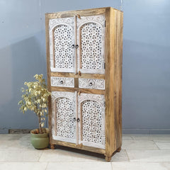 Hand Carved Cabinet Wardrobe White 90x40x180 cm