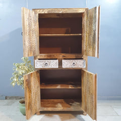 Hand Carved Cabinet Wardrobe White 90x40x180 cm