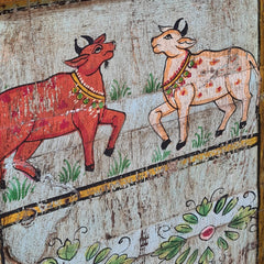 Indian Hand Painted Solid Wooden Door Panel Multicolour