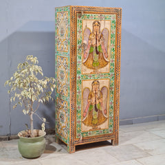 Indian Furniture Hand Painted Solid Wood Cabinet 60X40X150 Cm