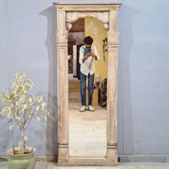 Hand Carved Solid Wooden Mirror Frame Natural 71X8X170 cm