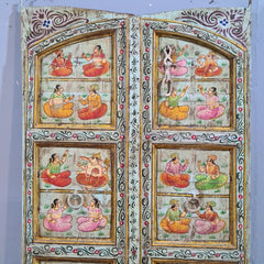 Indian Hand Painted Solid Wooden Door Panel Multicolour