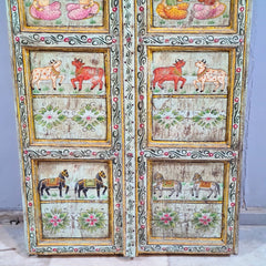 Indian Hand Painted Solid Wooden Door Panel Multicolour