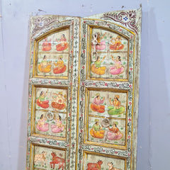 Indian Hand Painted Solid Wooden Door Panel Multicolour
