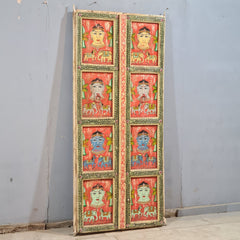 Indian Hand Painted Solid Wooden Door Panel Multicolour 86x5x180 cm