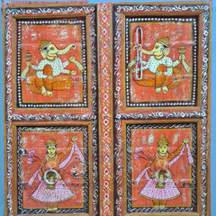 Indian Hand Painted Solid Wooden Door Panel Red