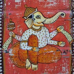 Indian Hand Painted Solid Wooden Door Panel Red