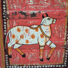 Indian Hand Painted Solid Wooden Door Panel Red