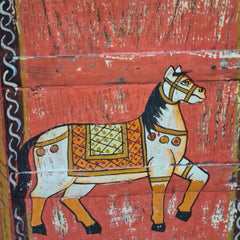 Indian Hand Painted Solid Wooden Door Panel Red