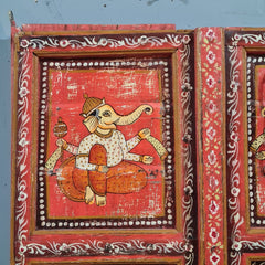 Indian Hand Painted Solid Wooden Door Panel Red