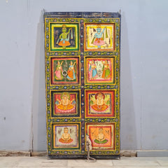 Indian Hand Painted Solid Wooden Door Panel Multicolour 80x6x180 cm