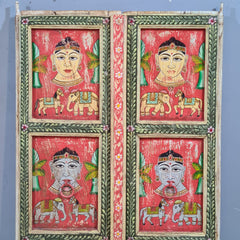 Indian Hand Painted Solid Wooden Door Panel Multicolour 86x5x180 cm