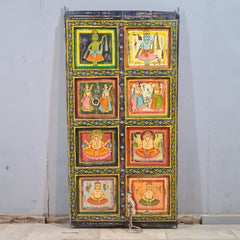 Indian Hand Painted Solid Wooden Door Panel Multicolour 80x6x180 cm