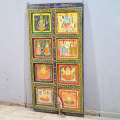 Indian Hand Painted Solid Wooden Door Panel Multicolour 80x6x180 cm