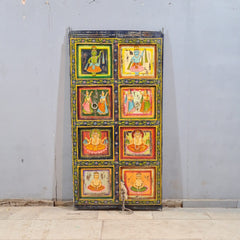 Indian Hand Painted Solid Wooden Door Panel Multicolour 80x6x180 cm