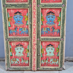 Indian Hand Painted Solid Wooden Door Panel Red