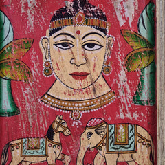 Indian Hand Painted Solid Wooden Door Panel Red