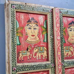 Indian Hand Painted Solid Wooden Door Panel Red