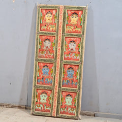 Indian Hand Painted Solid Wooden Door Panel Multicolour 86x5x180 cm
