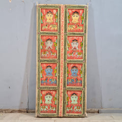 Indian Hand Painted Solid Wooden Door Panel Multicolour 86x5x180 cm
