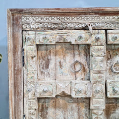 Indian Furniture Hand Carved Old Door Solid Wood Cabinet Natural 102X50X90 Cm