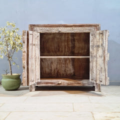 Indian Furniture Hand Carved Old Door Solid Wood Cabinet Natural 102X50X90 Cm
