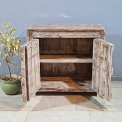 Indian Furniture Hand Carved Old Door Solid Wood Cabinet Natural 102X50X90 Cm