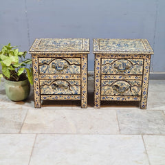 Indian Hand Painted Solid Wood Bedside Table (Set of 2) 43X37X50 cm
