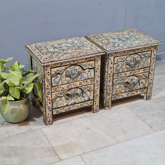 Indian Hand Painted Solid Wood Bedside Table (Set of 2) 43X37X50 cm