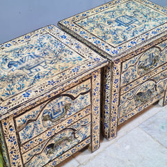 Indian Hand Painted Solid Wood Bedside Table (Set of 2) 43X37X50 cm