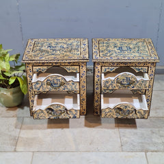 Indian Hand Painted Solid Wood Bedside Table (Set of 2) 43X37X50 cm
