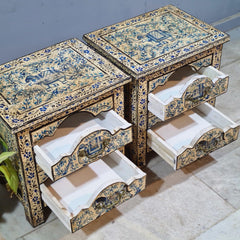 Indian Hand Painted Solid Wood Bedside Table (Set of 2) 43X37X50 cm