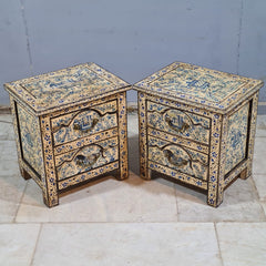 Indian Hand Painted Solid Wood Bedside Table (Set of 2) 43X37X50 cm
