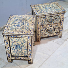 Indian Hand Painted Solid Wood Bedside Table (Set of 2) 43X37X50 cm