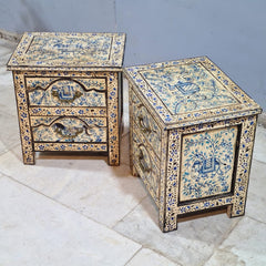 Indian Hand Painted Solid Wood Bedside Table (Set of 2) 43X37X50 cm